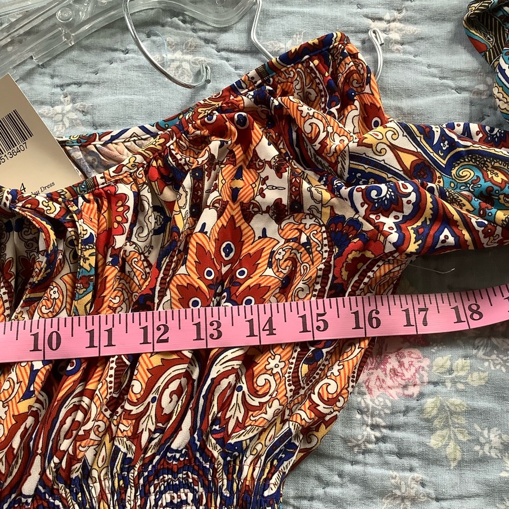 NWT Boston Proper Vibrant Paisley Dress Size 4 Long Bell Sleeves Bohemian - Picture 7 of 9